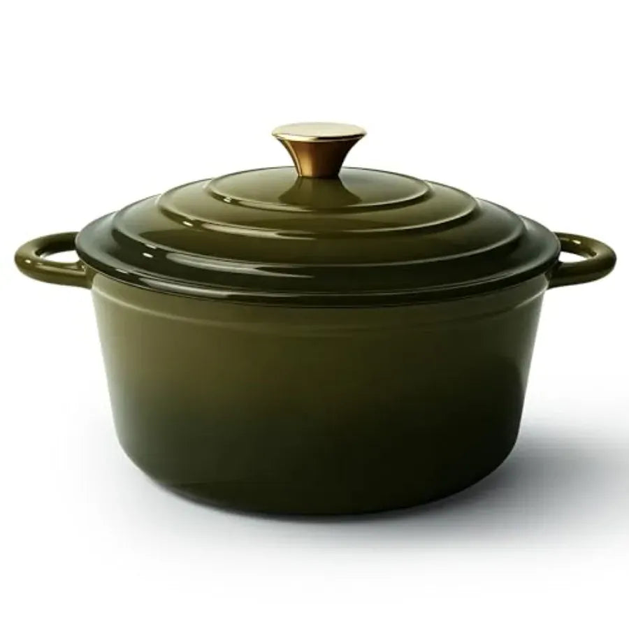 Essentials House / Golden Green 6 Quart Dutch Oven Pot with Lid Non Stick Enameled Cast Iron Dutch Oven for Bread Baking