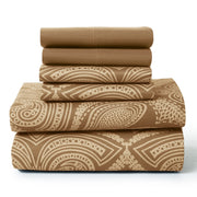 Essentials House Lux Decor 6Pc Paisley Sheet Set – Soft Microfiber, Wrinkle-Free, Luxurious Printed Bed Sheets
