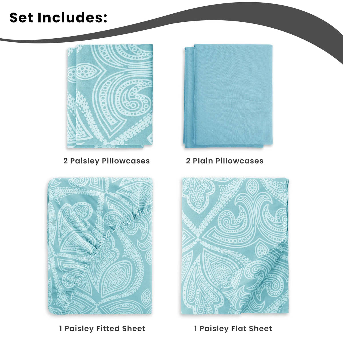 Essentials House Lux Decor 6Pc Paisley Sheet Set – Soft Microfiber, Wrinkle-Free, Luxurious Printed Bed Sheets