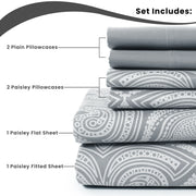 Essentials House Lux Decor 6Pc Paisley Sheet Set – Soft Microfiber, Wrinkle-Free, Luxurious Printed Bed Sheets