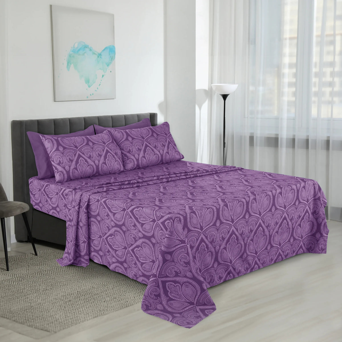 Essentials House Lux Decor 6Pc Paisley Sheet Set – Soft Microfiber, Wrinkle-Free, Luxurious Printed Bed Sheets