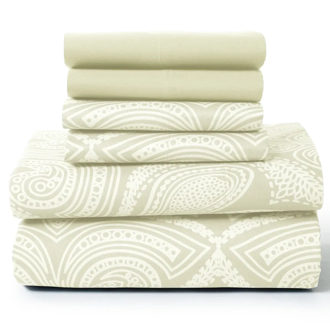 Essentials House Ivory / Bed Sheet Set / King| Lux Decor 6Pc Paisley Sheet Set – Soft Microfiber, Wrinkle-Free, Luxurious