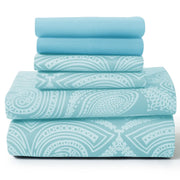Essentials House Blue / Bed Sheet Set / California King| Lux Decor 6Pc Paisley Sheet Set – Soft Microfiber, Wrinkle-Free