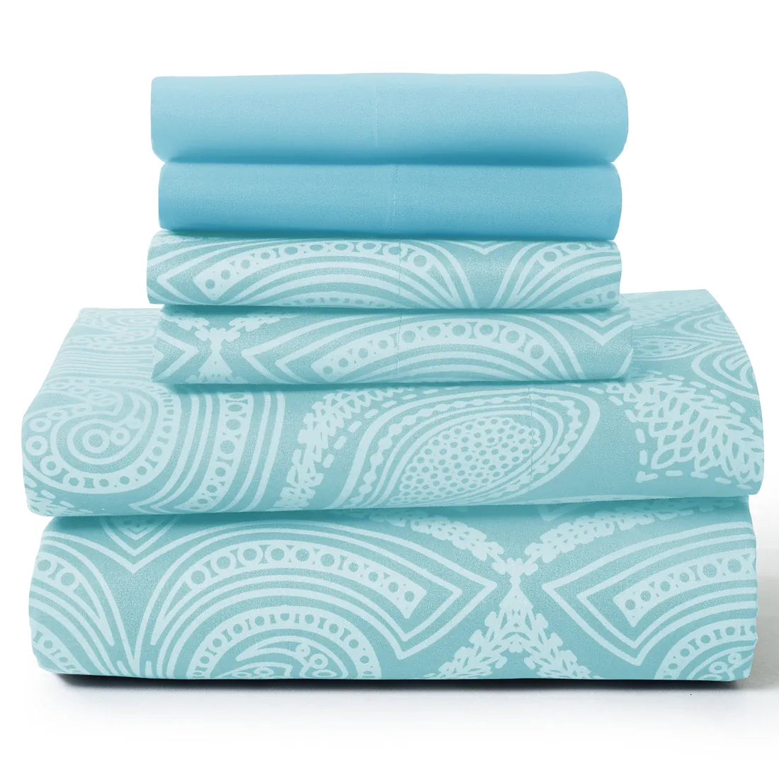 Essentials House Blue / Bed Sheet Set / California King| Lux Decor 6Pc Paisley Sheet Set – Soft Microfiber, Wrinkle-Free