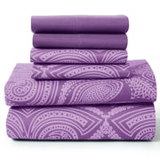 Essentials House Purple / Bed Sheet Set / King| Lux Decor 6Pc Paisley Sheet Set – Soft Microfiber, Wrinkle-Free, Luxurious