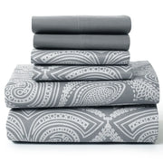 Essentials House Grey / Bed Sheet Set / King| Lux Decor 6Pc Paisley Sheet Set – Soft Microfiber, Wrinkle-Free, Luxurious