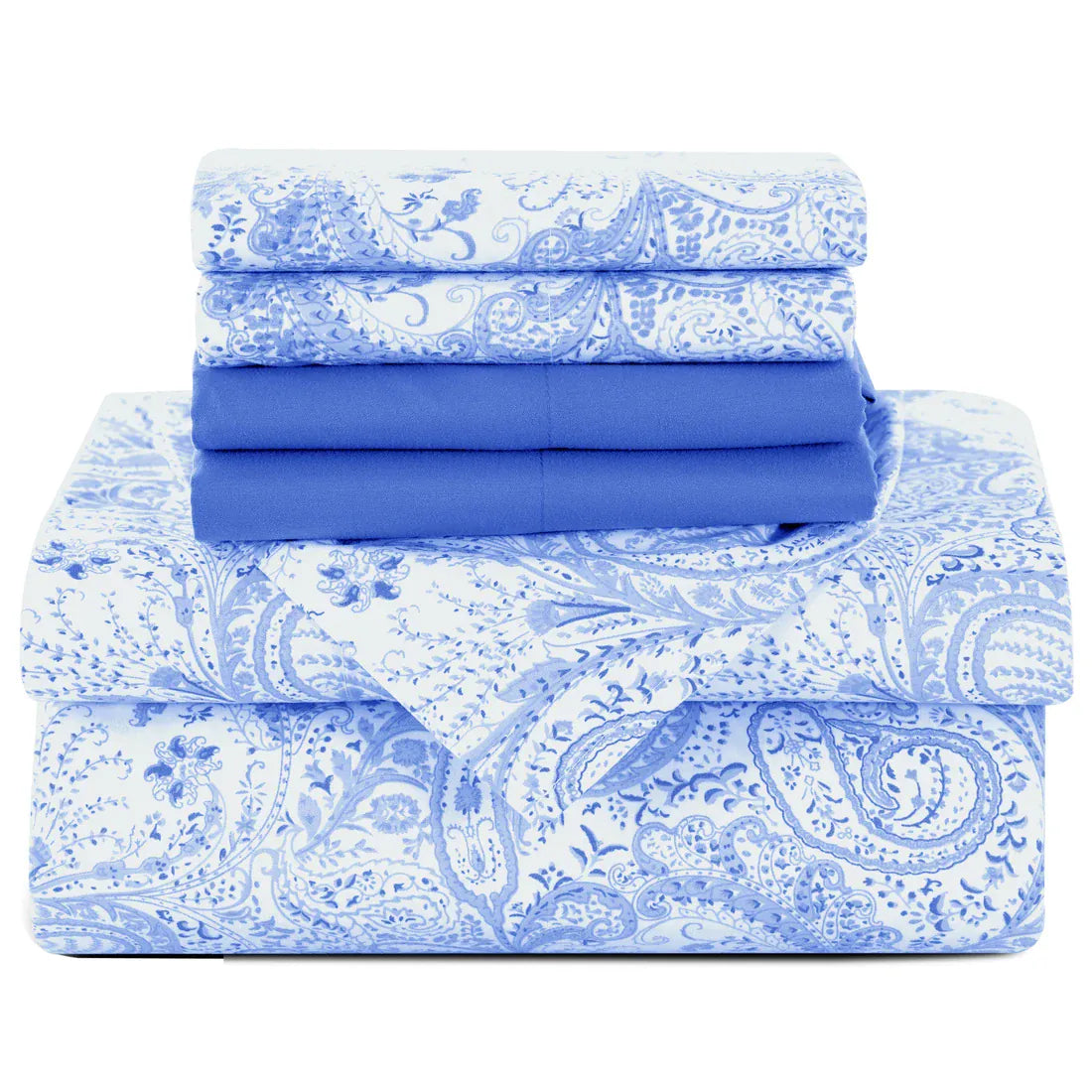 Essentials House White Blue / Bed Sheet Set / King| Lux Decor 6Pc Paisley Sheet Set – Soft Microfiber, Wrinkle-Free