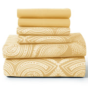 Essentials House Taupe / Bed Sheet Set / King| Lux Decor 6Pc Paisley Sheet Set – Soft Microfiber, Wrinkle-Free, Luxurious