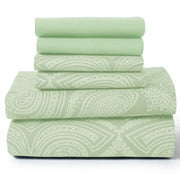 Essentials House Sage / Bed Sheet Set / Queen| Lux Decor 6Pc Paisley Sheet Set – Soft Microfiber, Wrinkle-Free, Luxurious