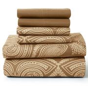 Essentials House Brown / Bed Sheet Set / Full| Lux Decor 6Pc Paisley Sheet Set – Soft Microfiber, Wrinkle-Free, Luxurious
