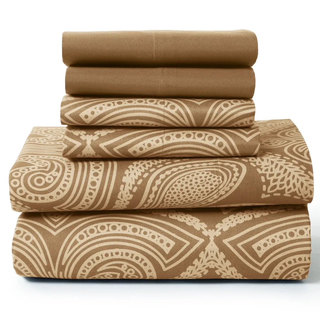 Essentials House Brown / Bed Sheet Set / Full| Lux Decor 6Pc Paisley Sheet Set – Soft Microfiber, Wrinkle-Free, Luxurious