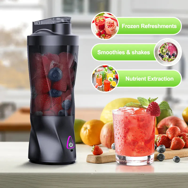 Essentials House HD-10 Black / 11.1 Electric Portable Juicer Fresh Fruit Mixer 700ML Multifunctional USB Rechargeable Shakes
