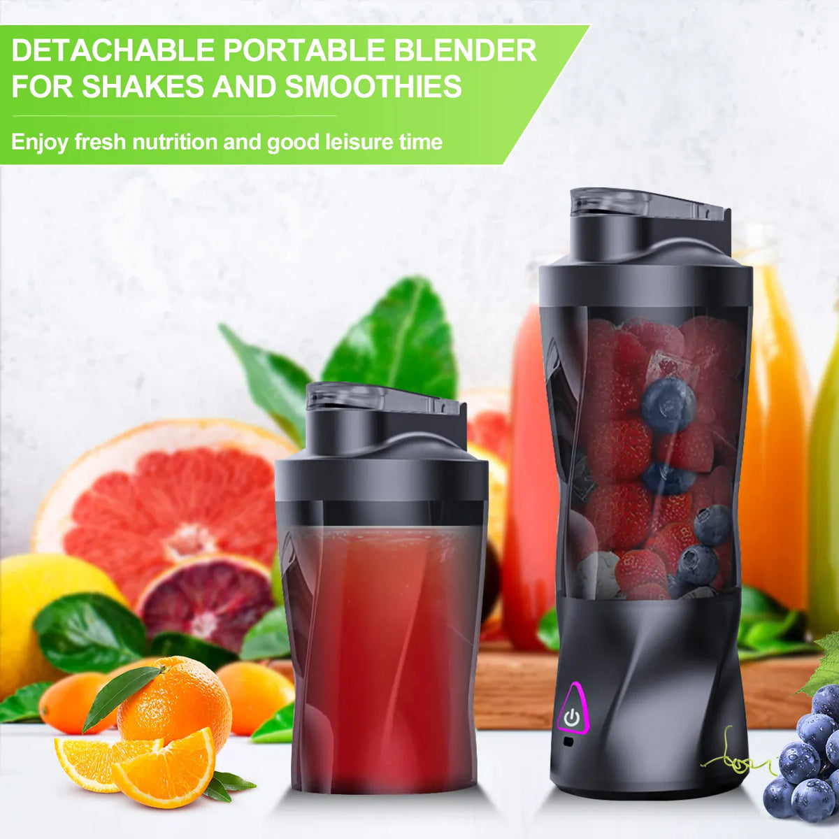 Essentials House HD-10 Black / 11.1 Electric Portable Juicer Fresh Fruit Mixer 700ML Multifunctional USB Rechargeable Shakes