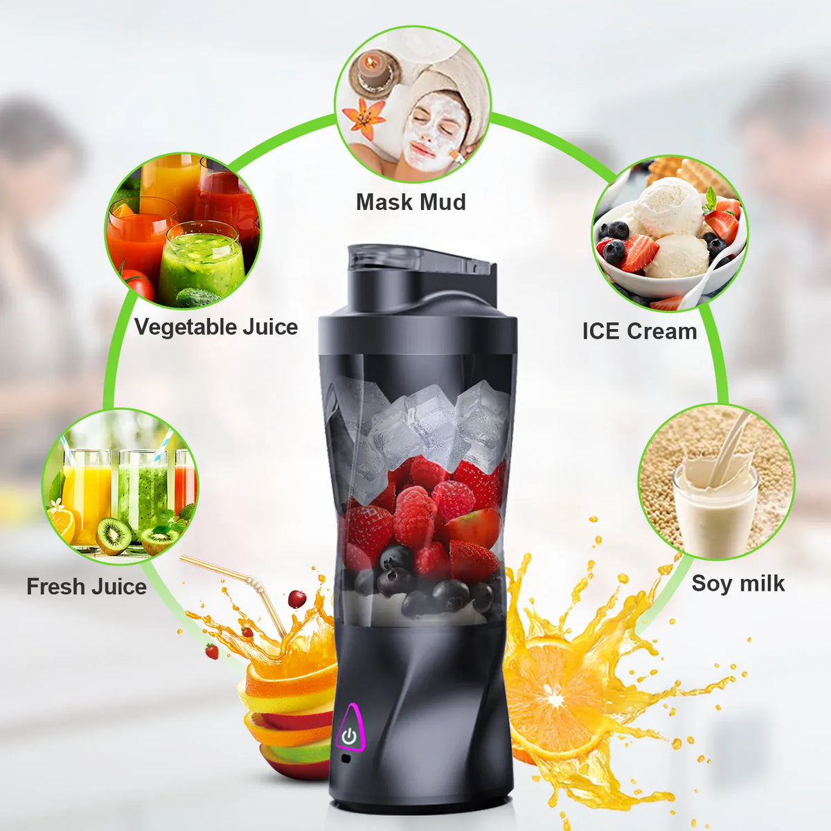 Essentials House HD-10 Black / 11.1 Electric Portable Juicer Fresh Fruit Mixer 700ML Multifunctional USB Rechargeable Shakes