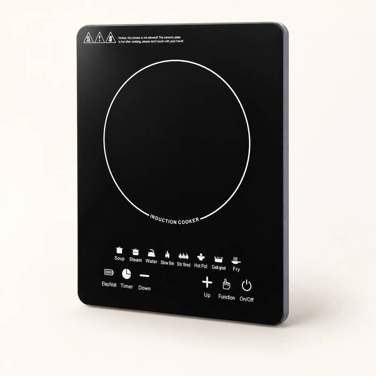 750W Portable Induction Cooktop on a warm off-white background with a soft natural shadow.