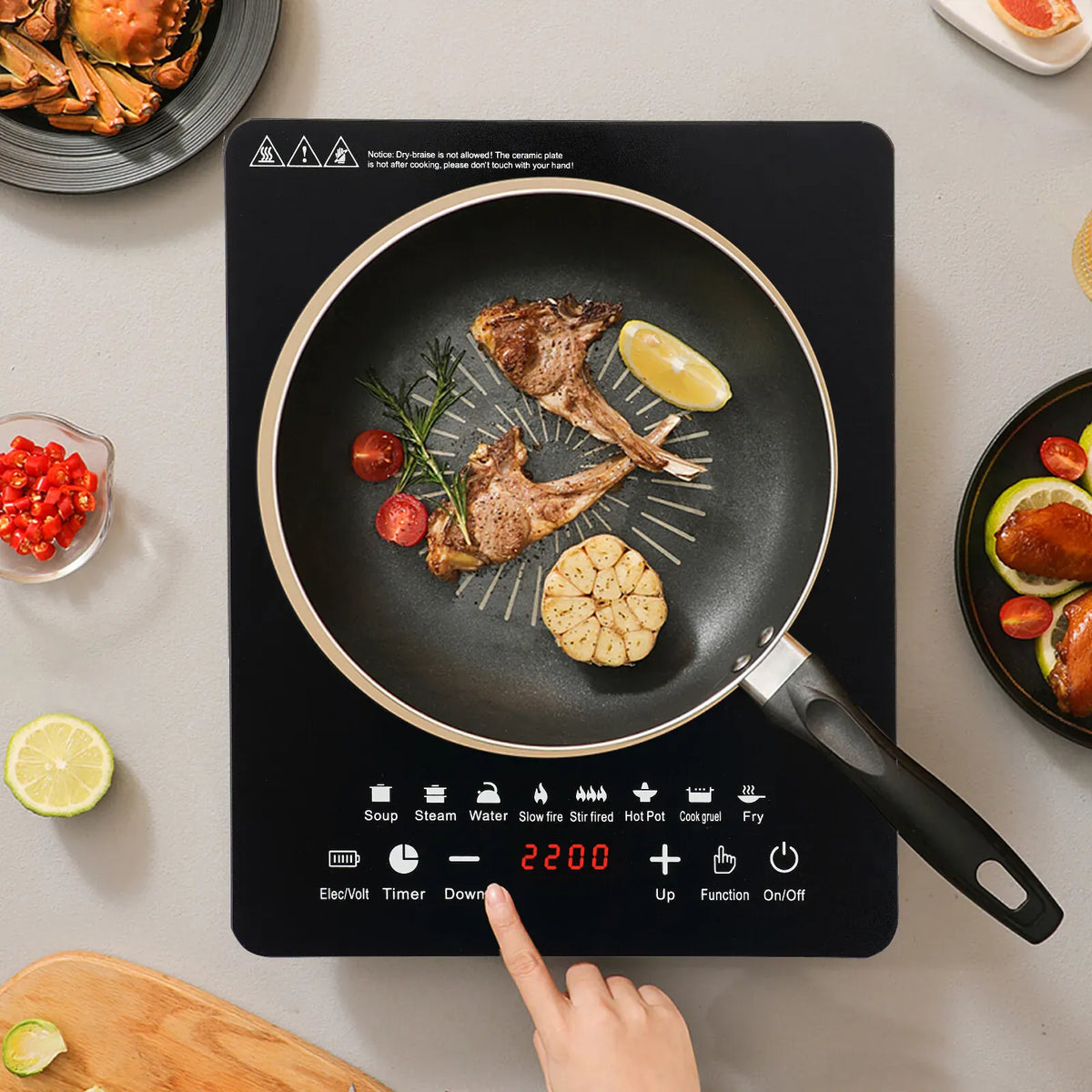 Essentials House / black / US 110V 750W Electric Induction Cooktop 8 Power Levels Touch Control Burner 180min Timer Portable