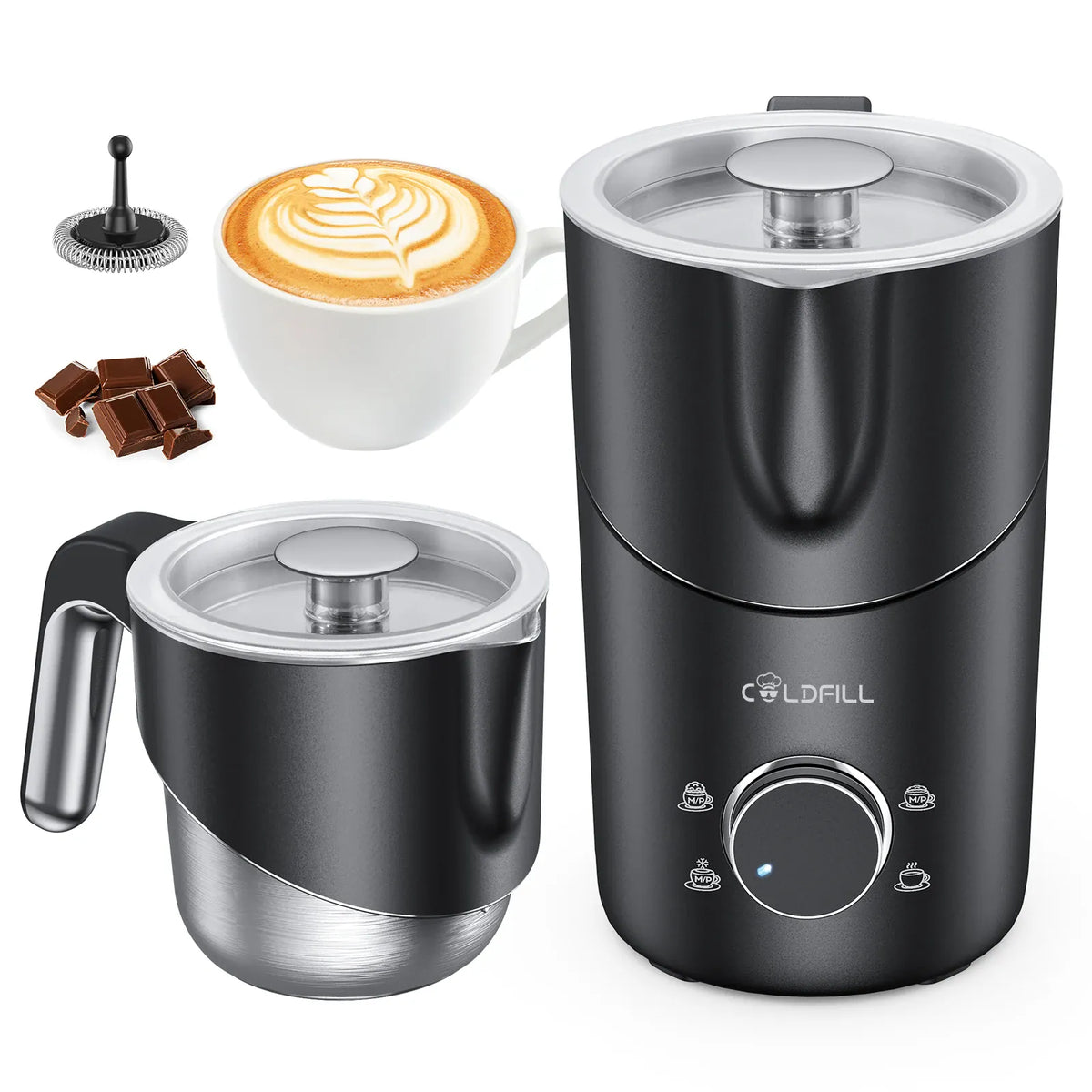 Essentials House Milk Frother and Steamer, 8-in-1 Electric Frother for Coffee, 400ml Large Capacity Detachable Milk Steamer