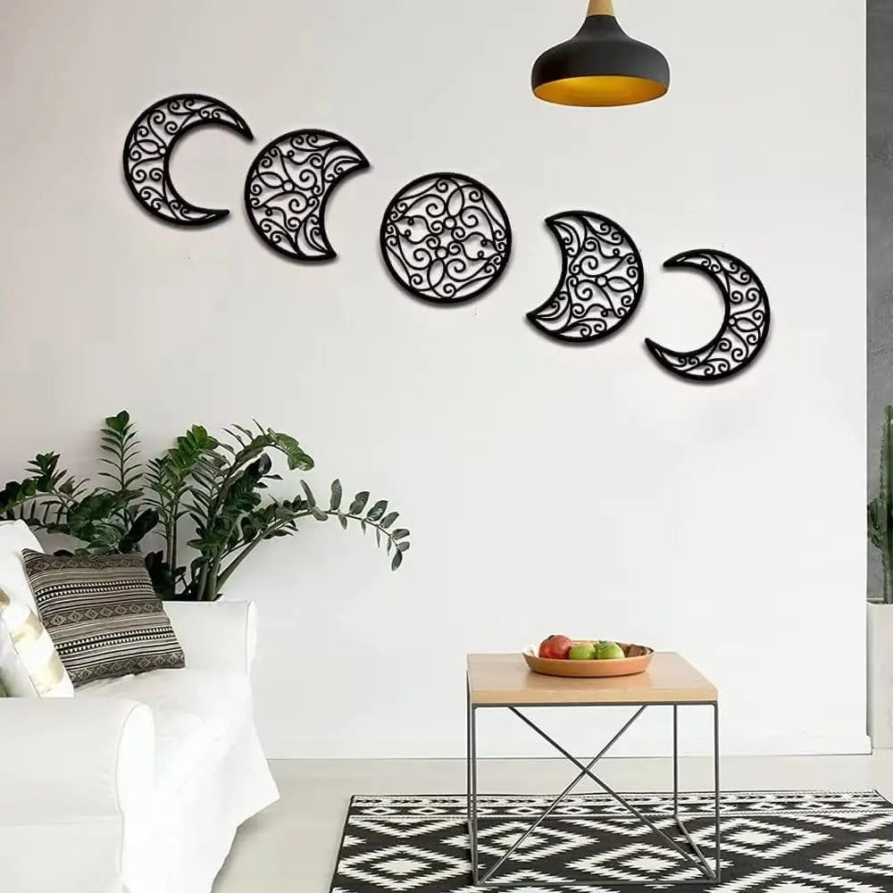 Essentials House Home & Décor Wrought iron decoration Crescent Moon Wall Art Set Of 5, Islamic Home Decor