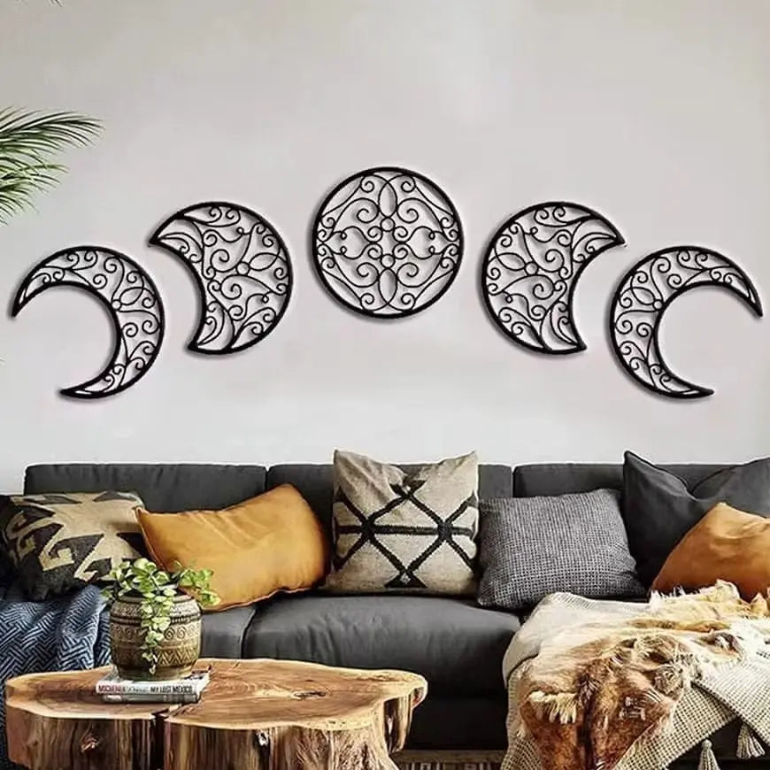 Essentials House Home & Décor Wrought iron decoration Crescent Moon Wall Art Set Of 5, Islamic Home Decor