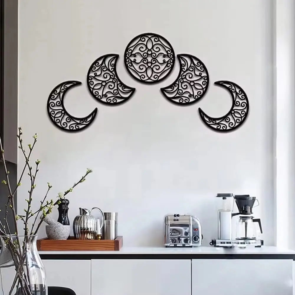 Essentials House Home & Décor Wrought iron decoration Crescent Moon Wall Art Set Of 5, Islamic Home Decor