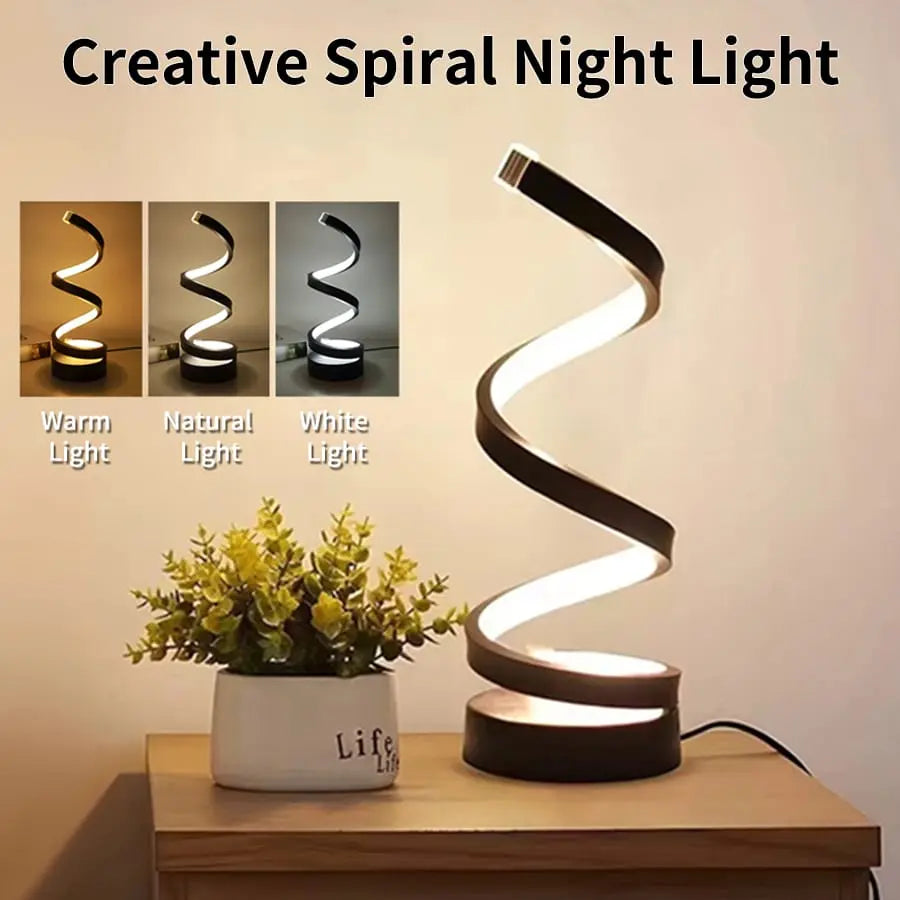 Essentialshouses Home Accents & Wall Art USB Plug In Creative Spiral LED Night Light Dimmable 3 Colors Adjustable For Living Room Office Desk Table Bedroom Bedside Decor