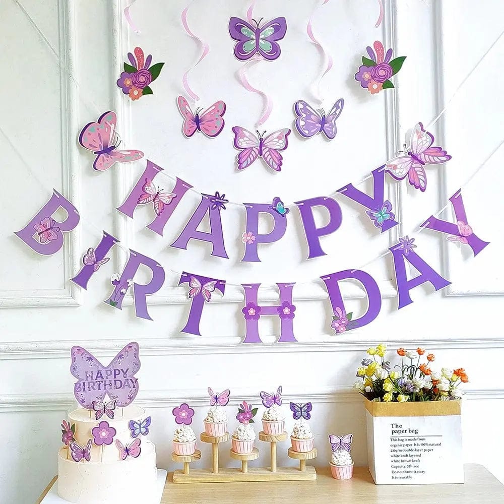 Purple Butterfly Hanging Swirls Birthday Decoration - Essentialshouses