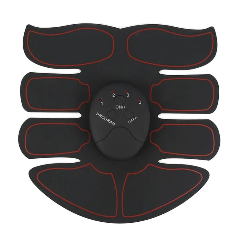 Black and red electronic muscle stimulator device on a white background