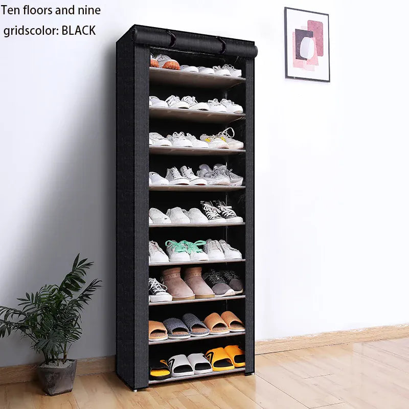 Essentials House 6, 8, and 10-Tier Multi-Color Dust-Proof Shoe Racks with Dust-Proof Rolling Shutter Doors, Easy to Assemble