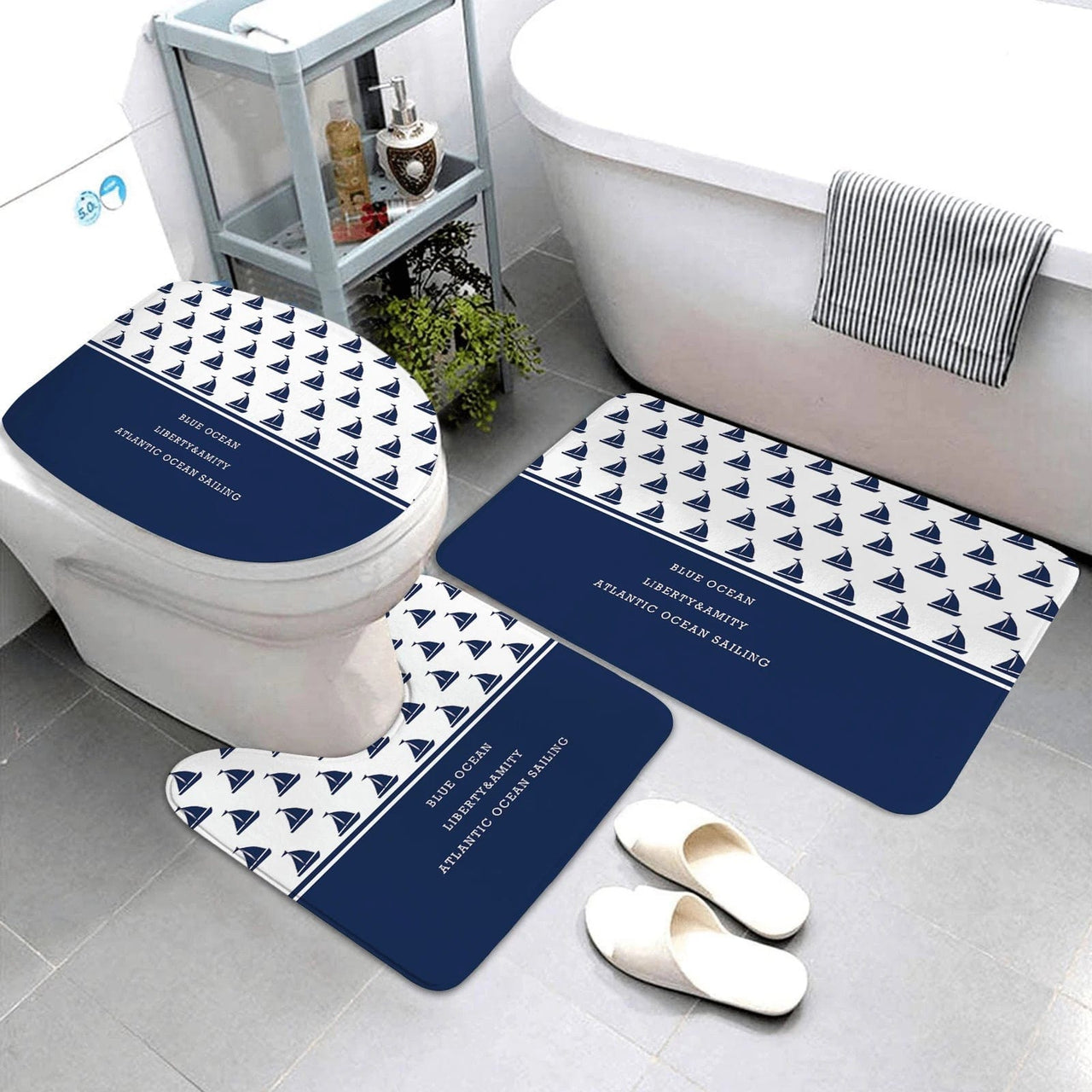 Dark blue nautical series bathroom mat