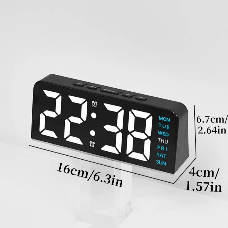 Essentialshouses USB Powered Digital Alarm Clock with Mood Light Dual Alarm Snooze Table Clock 4 Levels Brightness 12/24H Electronic LED Clock