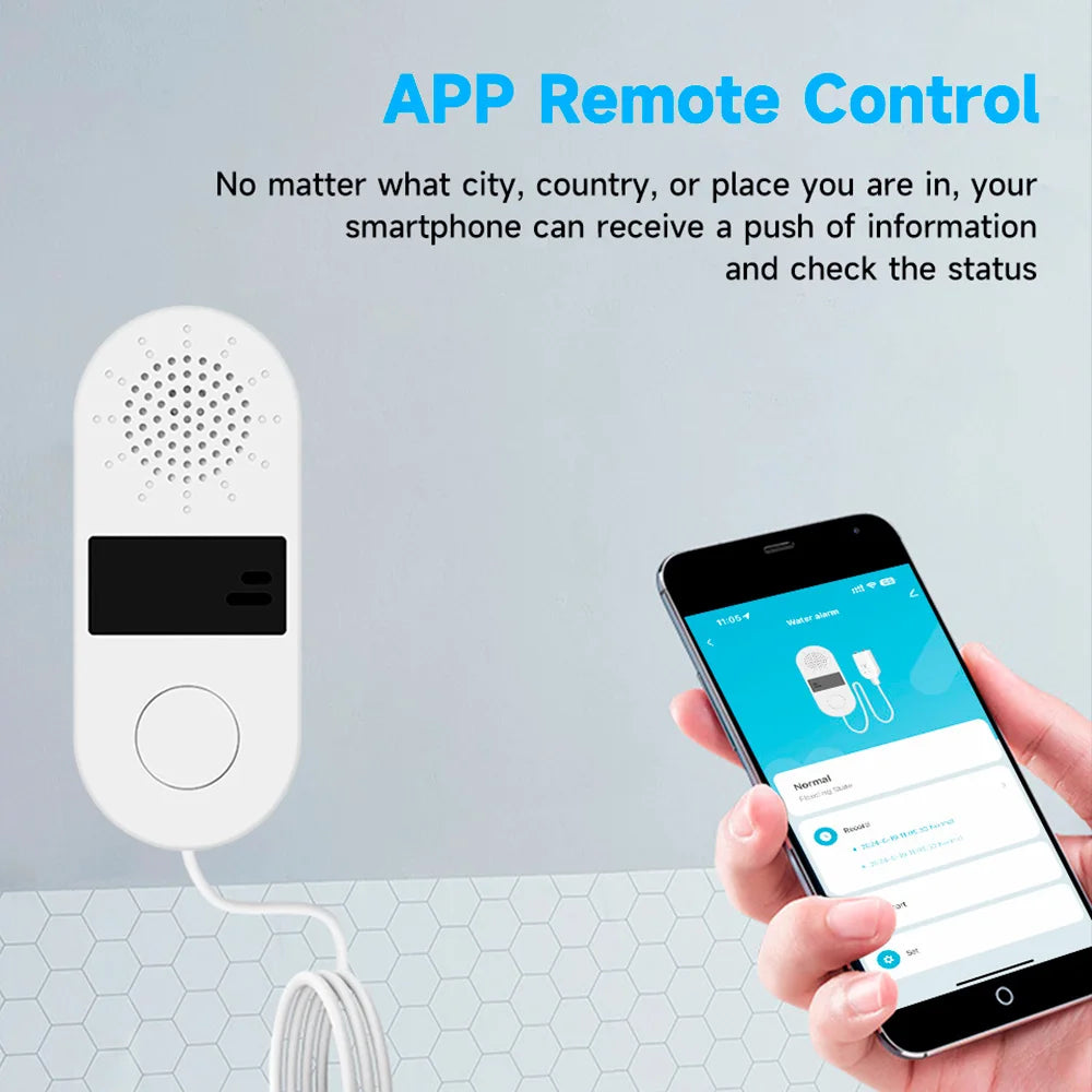 Essentials House WiFi water leak sensor monitored remotely from the Smart Life app