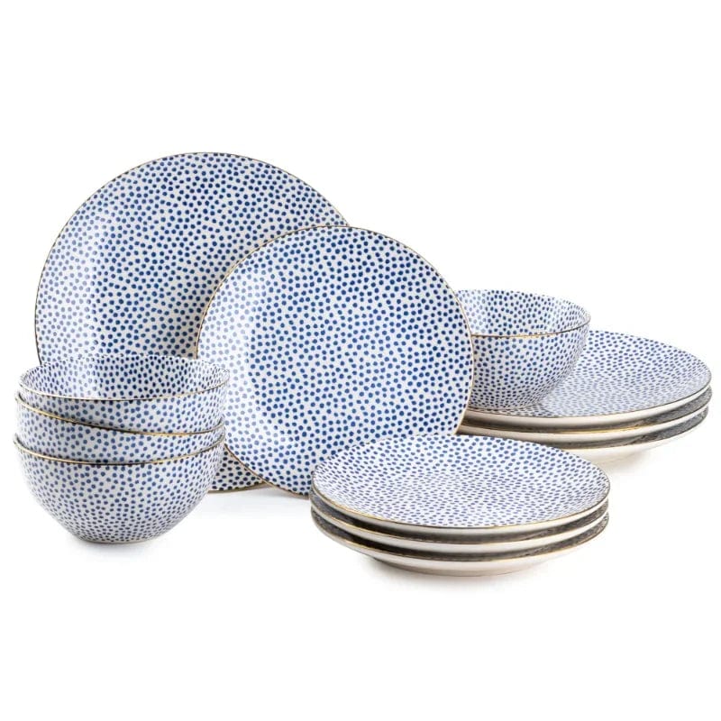 Blue Dot 12 Piece Dinnerware Set - Essentialshouses