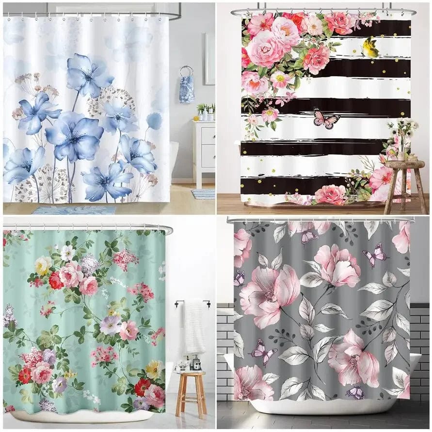 Flowers Plants Butterfly Floral Shower Curtains - Essentialshouses