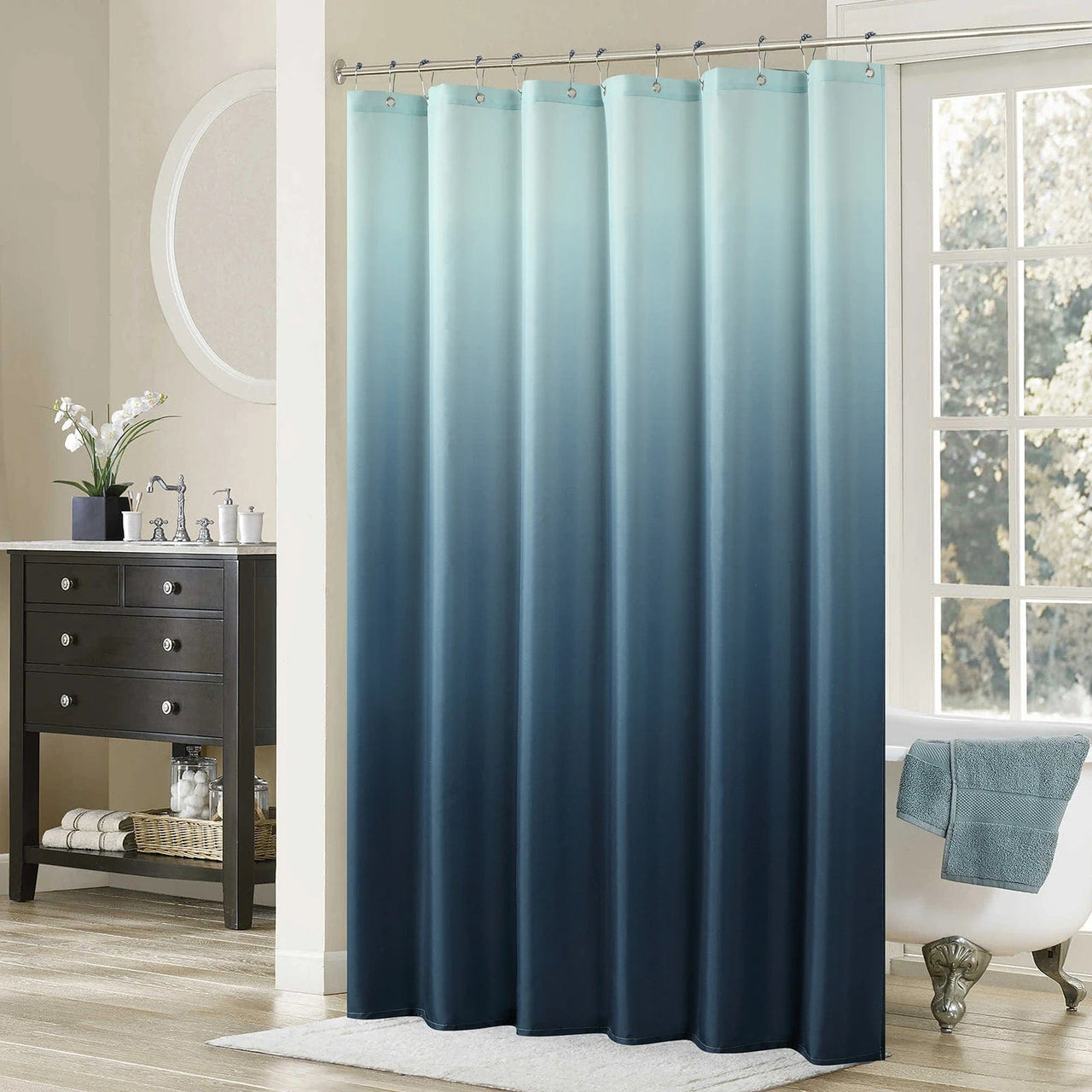 Ombre Blue Waterproof Printed Shower Curtain - Essentialshouses