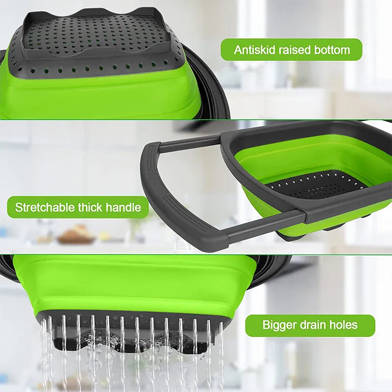 Essentialshouses LMETJMA Collapsible Colander with Extendable Handles Colander Strainer Over The Sink Vegetable Fruit Colanders Strainers JT40