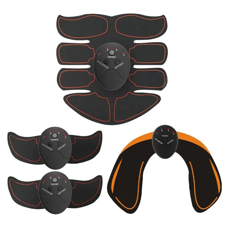 Black and orange electronic muscle stimulators on a white background