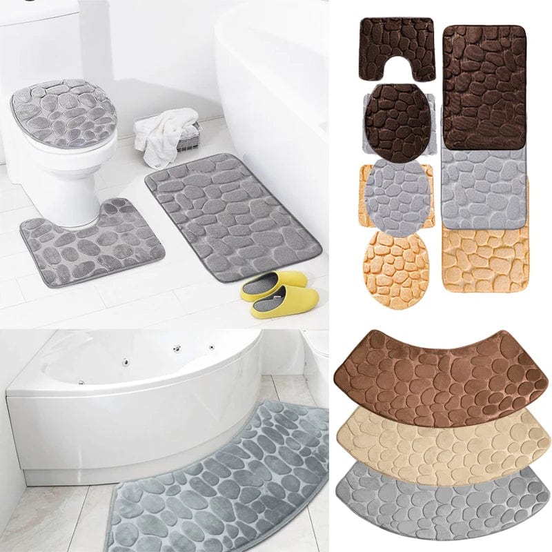 Cobblestone Embossed Bathroom Bath Mat - Essentialshouses
