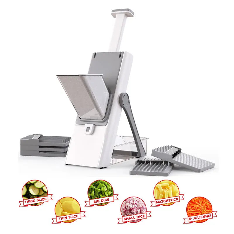 Essentialshouses grey 5 in 1 Vegetable Chopper Food Potato Cutter, Strips Julienne Dicer Adjustable Thickness 0.1-8 Mm Kitchen Chopping Kitchen Tools