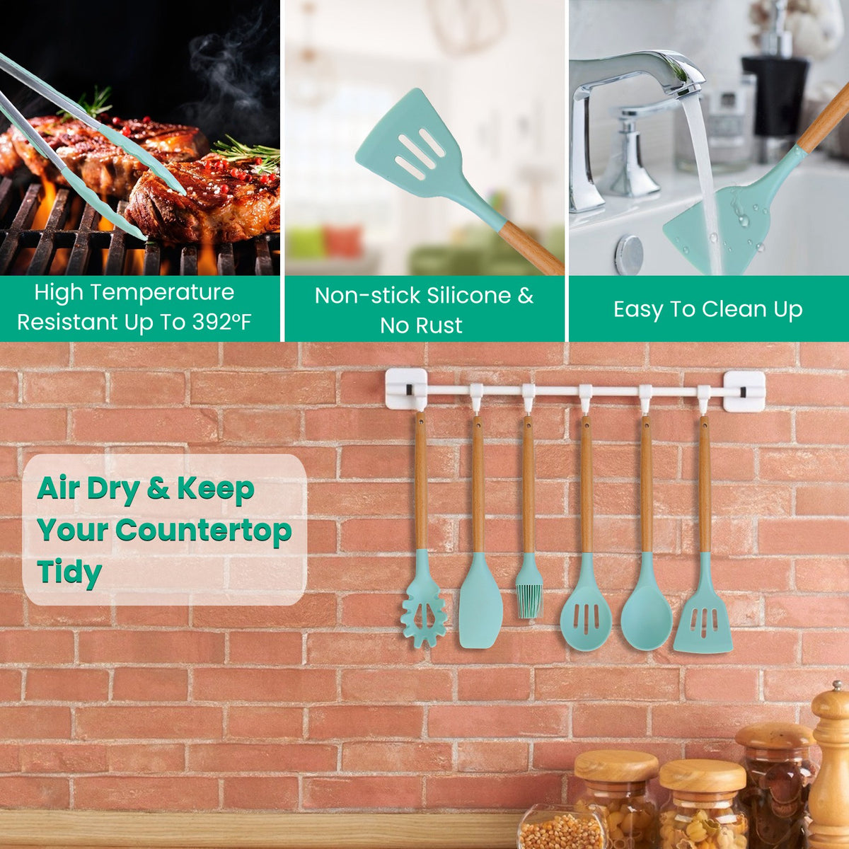 Essentials House - Silicone Utensil Set Heat Resistance & Easy-Care Features