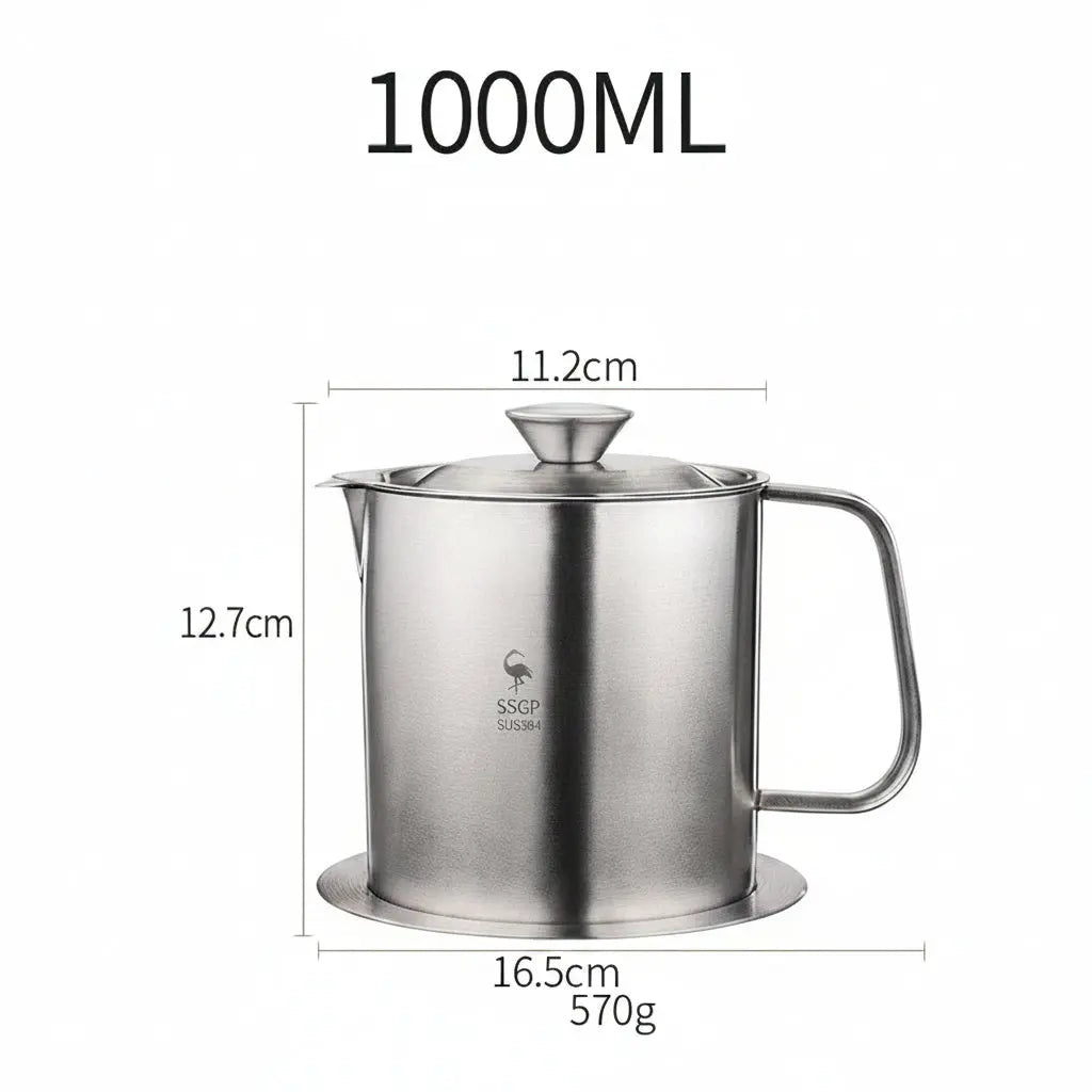 Essentialshouses Stainless Steel Oil Filter Pot 🛢️ Stainless Steel Kitchen Oil Filter Pot – Clean, Store & Reuse Cooking Oil Easily!