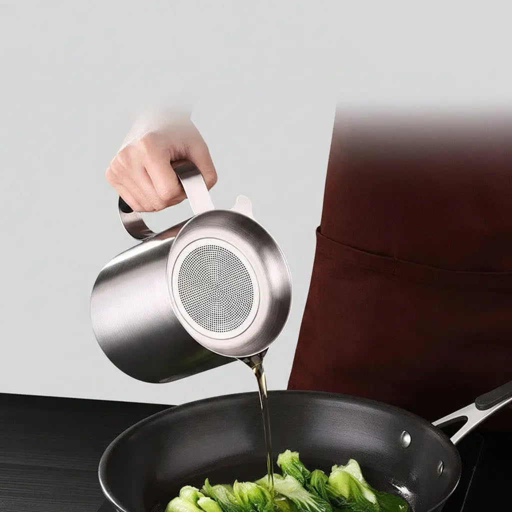 Essentialshouses Stainless Steel Oil Filter Pot 🛢️ Stainless Steel Kitchen Oil Filter Pot – Clean, Store & Reuse Cooking Oil Easily!