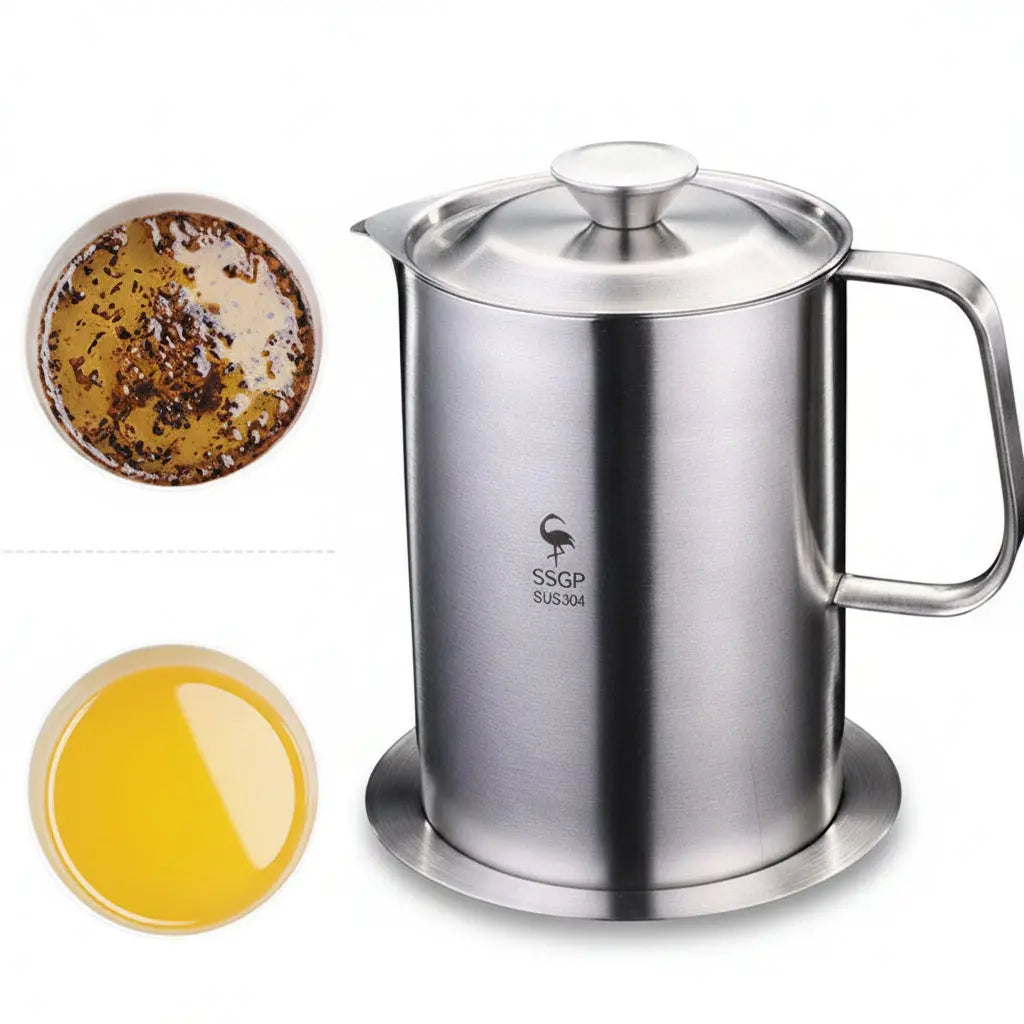 Essentialshouses Stainless Steel Oil Filter Pot 🛢️ Stainless Steel Kitchen Oil Filter Pot – Clean, Store & Reuse Cooking Oil Easily!