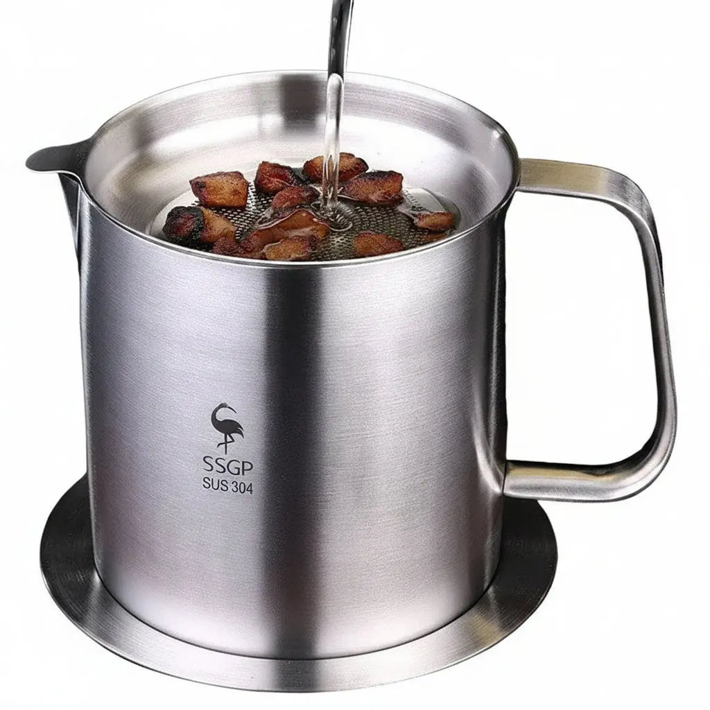 Essentialshouses Stainless Steel Oil Filter Pot 🛢️ Stainless Steel Kitchen Oil Filter Pot – Clean, Store & Reuse Cooking Oil Easily!