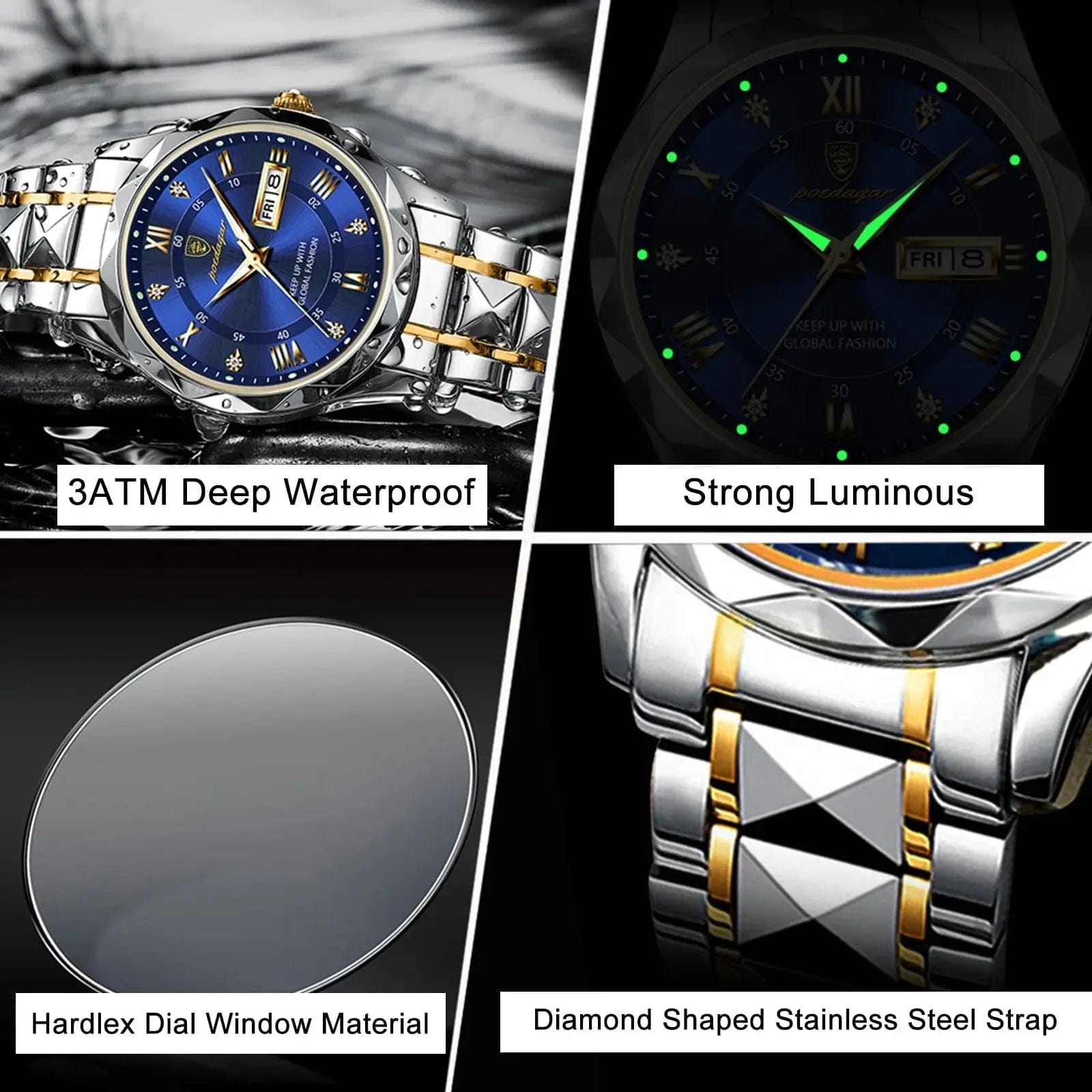 Waterproof Luminous Date Week Watches - Essentialshouses