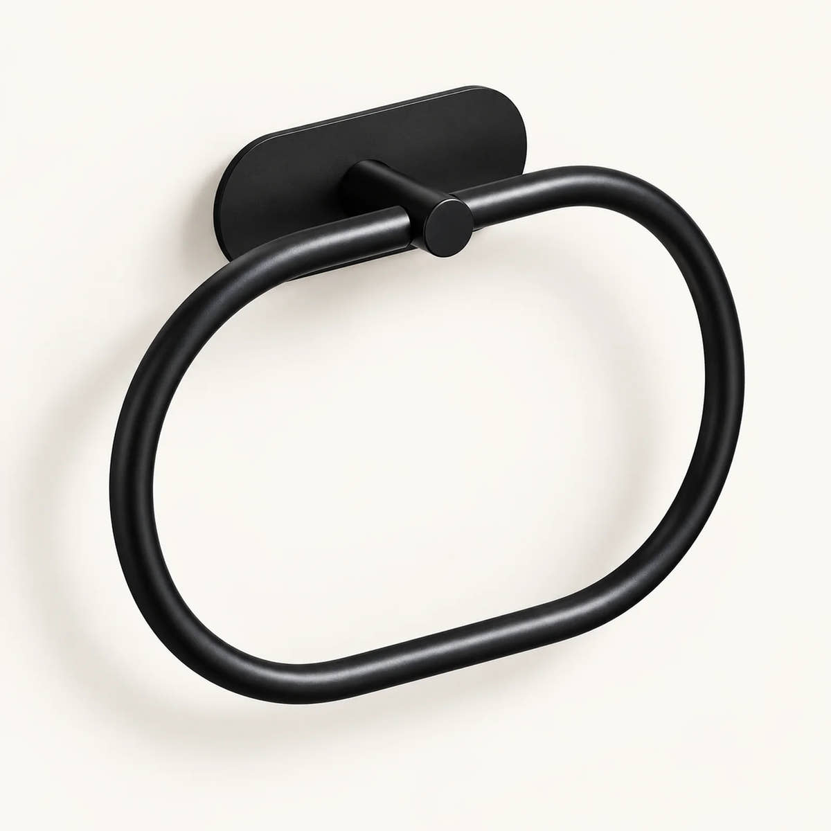 Black oval towel ring with adhesive mounting plate