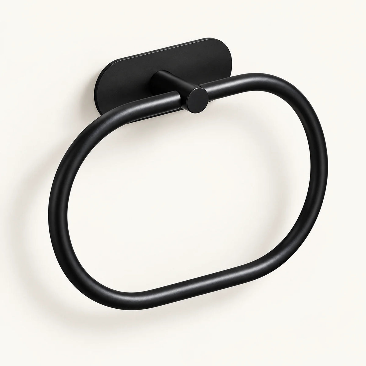 Black oval towel ring with adhesive mounting plate