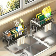 Essentials House Kitchen Sink Organizer Countertop Rack Multifunctional Sponge/Cleaning Cloth/Brush Holder Drain Rack Dish