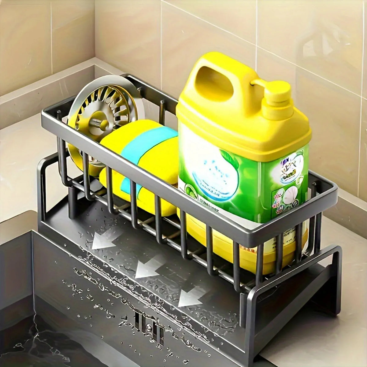 Essentials House Kitchen Sink Organizer Countertop Rack Multifunctional Sponge/Cleaning Cloth/Brush Holder Drain Rack Dish
