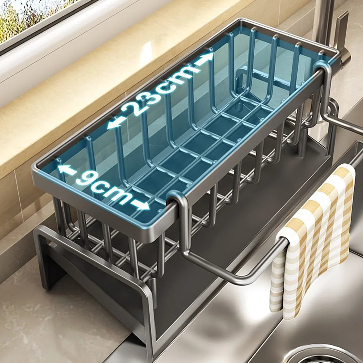 Essentials House Kitchen Sink Organizer Countertop Rack Multifunctional Sponge/Cleaning Cloth/Brush Holder Drain Rack Dish