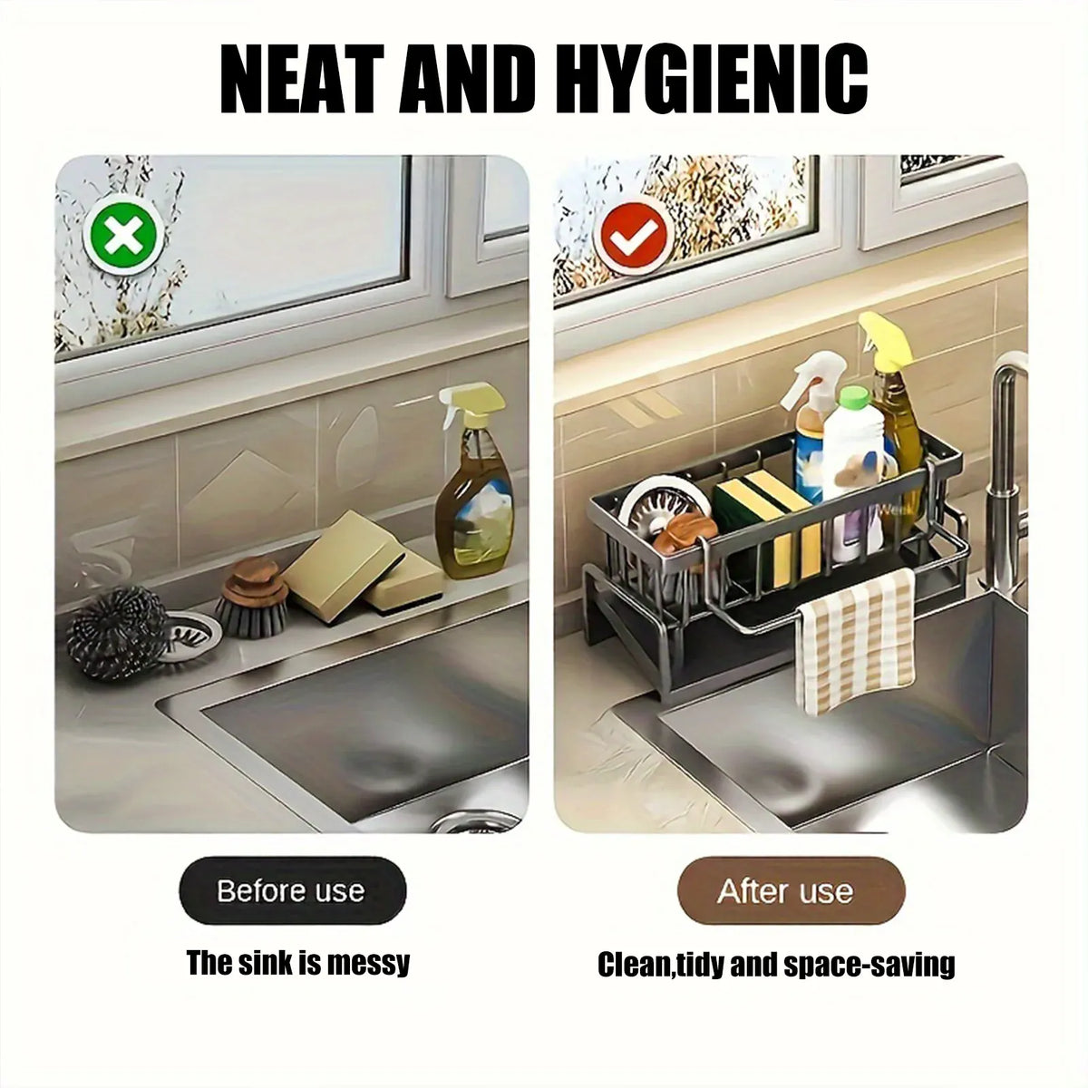 Essentials House Kitchen Sink Organizer Countertop Rack Multifunctional Sponge/Cleaning Cloth/Brush Holder Drain Rack Dish